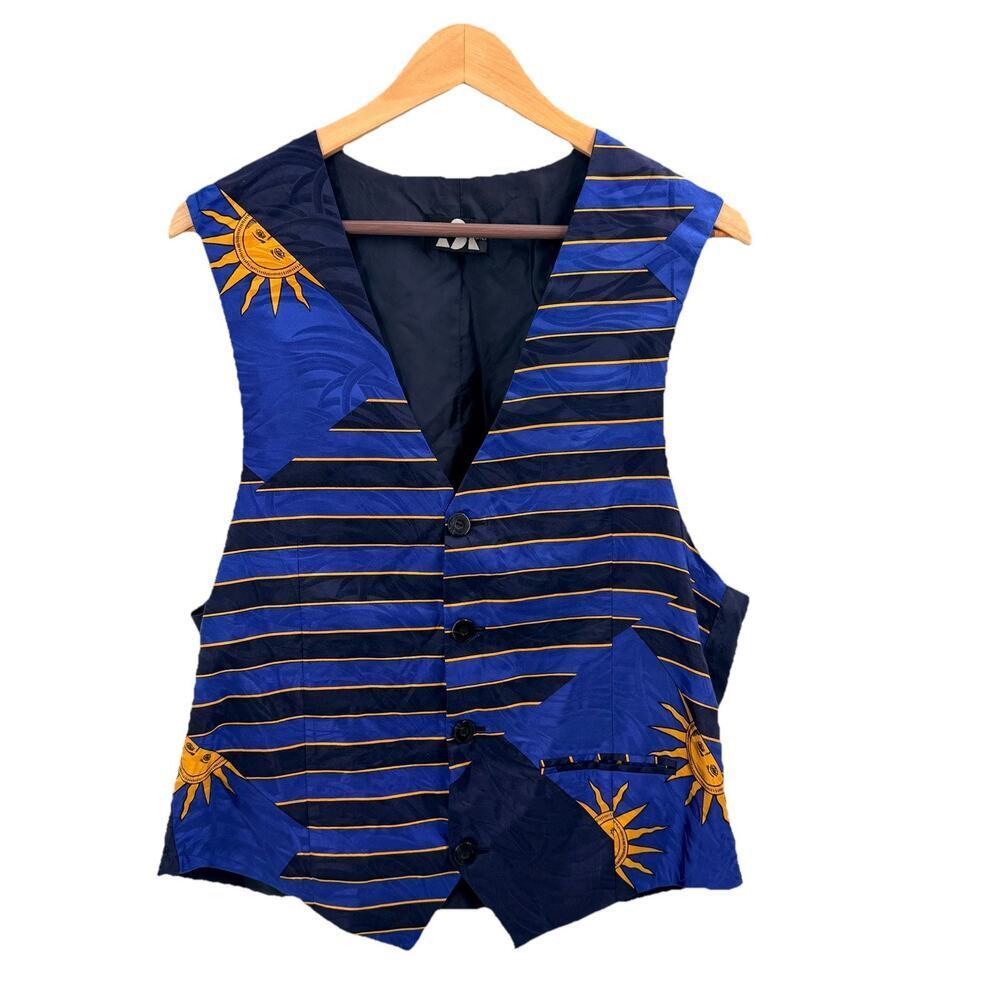 Vintage 90s Anne Surkamp Kramer Celestial Sun Print Silk Vest Waistcoat Medium